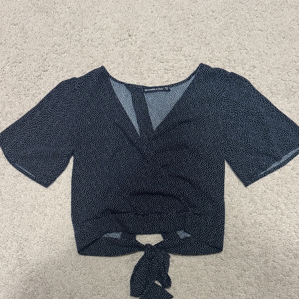 Abercrombie & Fitch Navy Blue Polka Dot Open Back Tie Blouse XXS